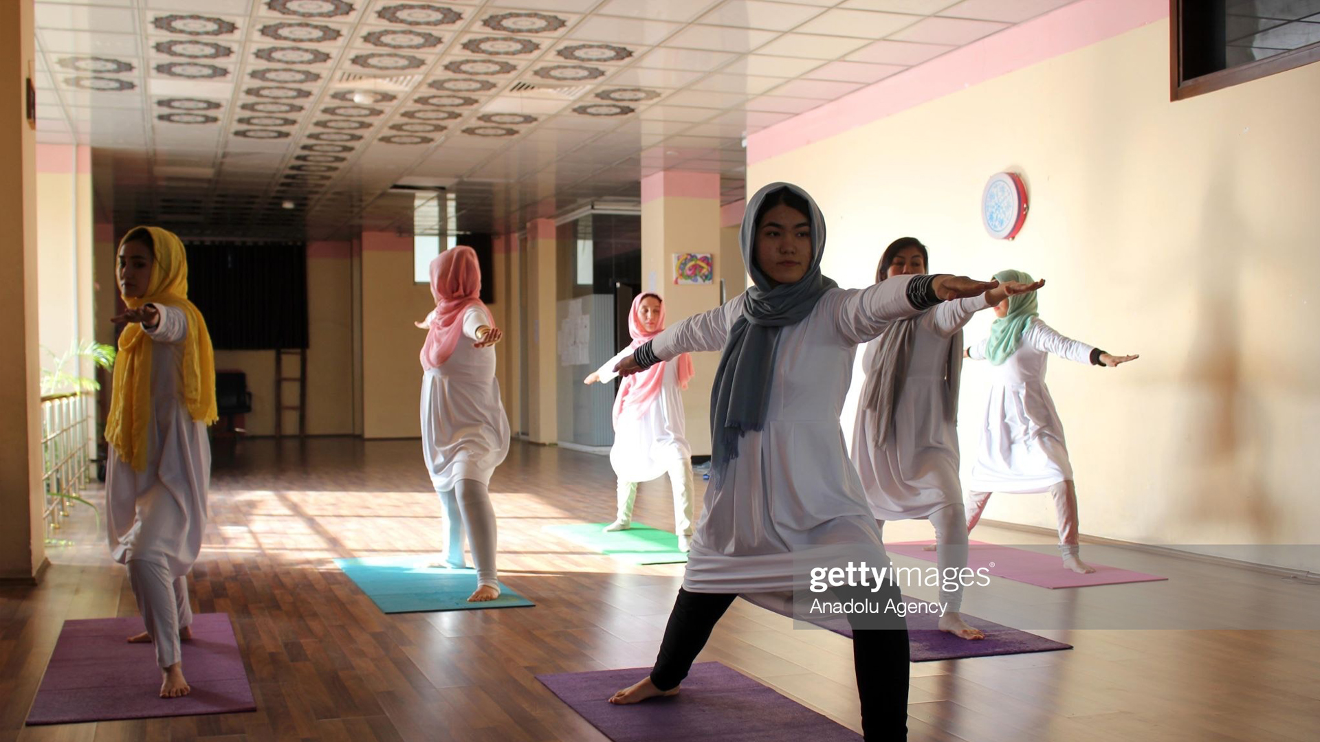 Fakhira Mamtaz runs a class at her yoga studio in Kabul